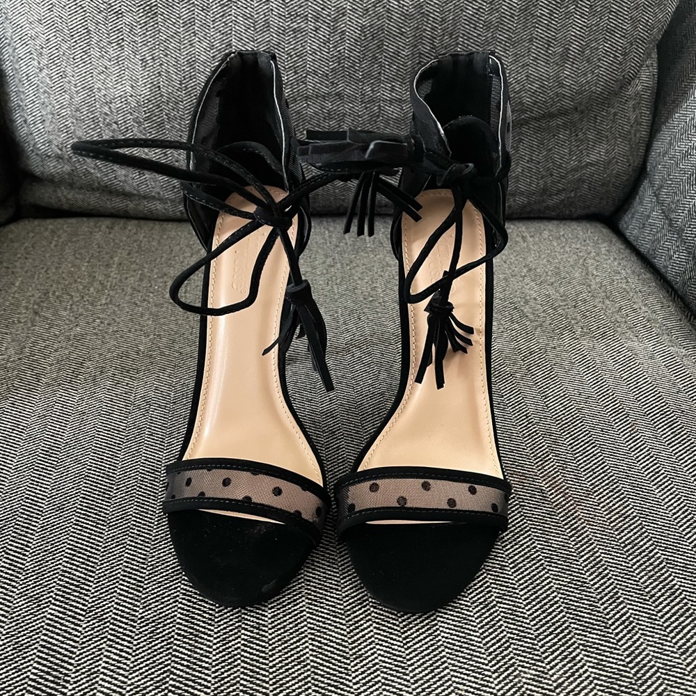 C.R. Women Heels Swiss Dot Mesh Two-Piece Sandals